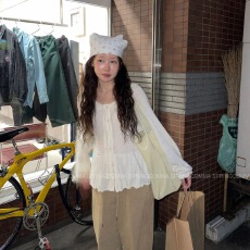 批发0韩国 26早春 温柔风系带花边小