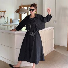 批发韩国2026爆款 无袖收腰长裙+小<b class='q'>外套</b>开衫时尚两件套装连衣裙