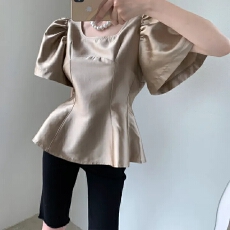批发韩国春夏法式洋气轻奢泡泡袖气质修身宫廷百搭衬衫上衣