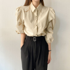 批发<b class='q'>韩国</b>chic 法式泡泡袖百搭衬衣