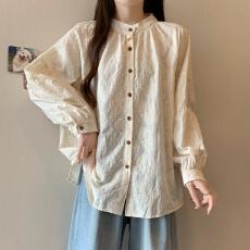 批发实拍日系泡泡袖花边领衬衫女法式奶系温柔甜辣风