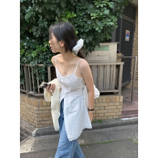 批发chic 韩国夏季法式蕾丝拼接气质收腰单排扣叠穿百搭吊带<b class='q'>连衣裙</b>