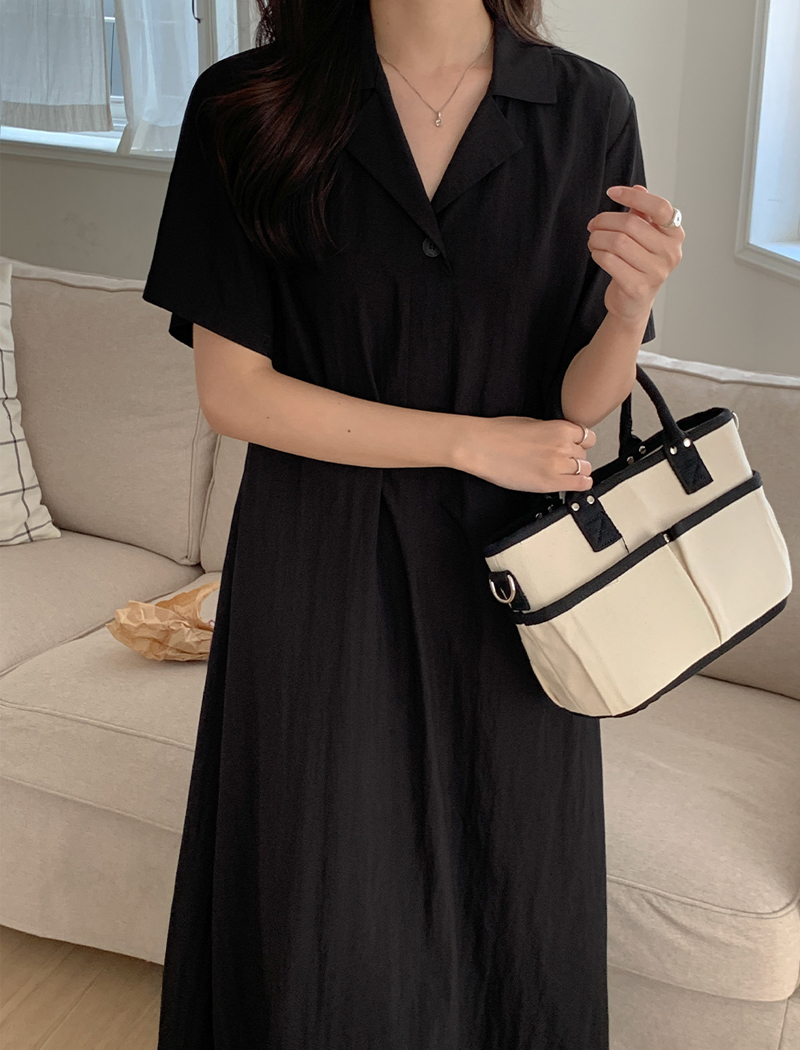 한국 chic 익스트림 제인 폴로 칼라 레이스업 루즈핏 캐주얼 드레스
