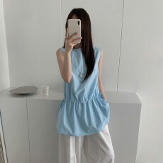 批发2026夏季韩式日式设计感系带花苞下摆收腰黑蓝色吊带南瓜<b class='q'>连衣裙</b>