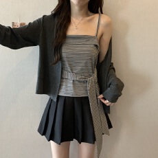 批发实拍新款韩版时尚气质春夏秋减龄开衫显瘦防晒修身抹胸上衣两件