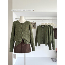 批发红人馆针织<b class='q'>开衫</b>女秋季穿<b class='q'>搭</b>2025新款韩系<b class='q'>长袖</b>上衣绿色宽松毛衣外套
