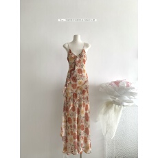 批发CloudSweet白云甜 万物生长 浪漫明媚吊带裙修身<b class='q'>连衣</b>裙夏碎花<b class='q'>长裙</b>