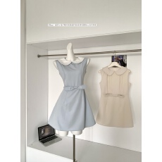 批发05/26 JMSHOP 温莎小姐 TR斜纹<b class='q'>西装</b>料娃娃领连衣裙A字无袖背心裙