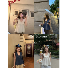 批发Goo Goo Eyes【06/21 20:00 95折】小飞袖荷叶边棉麻肌理小衫上衣