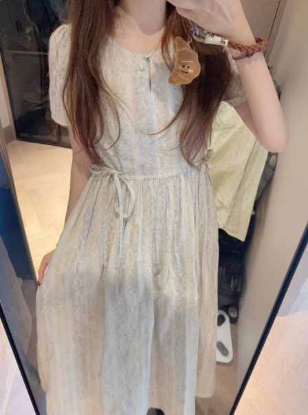 pinkmoon 얕은 안개 꽃 포도 나무 프랑스식 꽃무늬 자수 드레스 슬림해 보이는 부드러운 바람 여름 차 휴식 치마