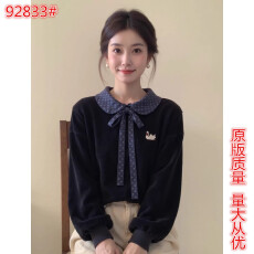 批发新中式女装黑色<b class='q'>波点</b>飘带领刺绣丝绒<b class='q'>衬衫</b>25冬设计感超好看国风上衣