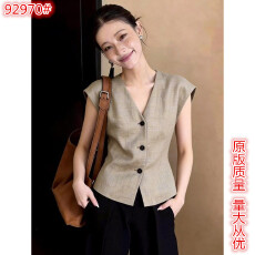 批发高端别致卡其色西装马甲衬衫女夏季新款职场气质干练<b class='q'>通勤</b>无袖上衣