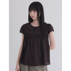 批发日系少女复古花边娃娃领短袖衬衫