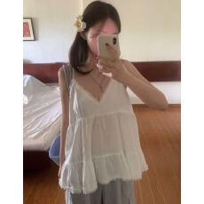 批发日系甜美后背系带蕾丝木耳边吊带裙