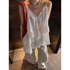 批发东大门新款百搭时尚拼接蕾丝花边不规则吊带<b class='q'>连衣裙</b>