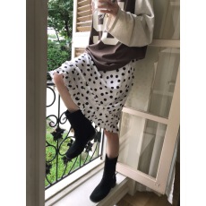 批发东大门爆款波点抽绳木耳边半身裙