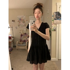 批发东大门蕾丝刺绣百搭甜美连衣裙