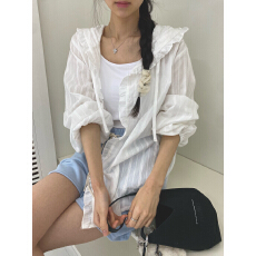 批发东大门减龄木耳边刺绣棉布连帽衬衫