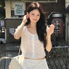 批发东大门夏季新款ins刺绣提花方领短袖上衣