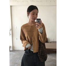 批发复古麂皮绒百搭圆领显瘦短款夹克外套