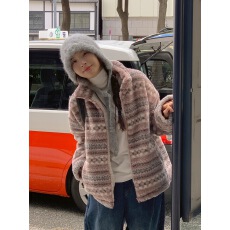 批发复古提花羊羔绒棉服外套