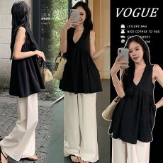 批发孕妇大码无袖衬衫夏季黑色娃娃衫直筒休闲孕妇<b class='q'>裤</b>套装