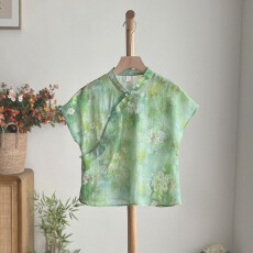 批发原图  新中式上衣天丝麻花色衬衫中国风禅意女装<b class='q'>妈妈</b>夏装盘扣T恤