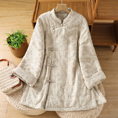 批发实拍  2025新款高级禅服佛系女装厚茶服冬装棉麻重工<b class='q'>刺绣</b>提花棉服