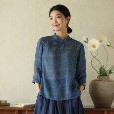批发原图 新中式立领盘扣轻薄苎麻上衣女宽松国风斜襟<b class='q'>棉麻</b>茶服小衫