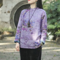 批发原图 冬装<b class='q'>中国风</b>淑女文艺宽松苎麻短款加绒印花盘扣禅服小袄上衣