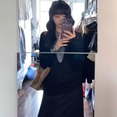 批发黑色假两件针织衫<b class='q'>连衣裙</b>子女春秋季2025早秋新款韩系穿搭套装<b class='q'>长裙</b>