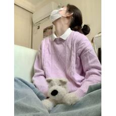 批发巨好看的粉色围脖保暖毛衣<b class='q'>牛仔</b>裤两件套装女冬季韩系穿搭一整套