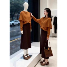 批发冬季韩系美拉德假两件披肩斗篷针织衫毛衣气质<b class='q'>名媛</b>半身裙<b class='q'>套装</b>女