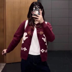 秋冬韩系复古可爱兔子绣花毛衣开衫牛仔裤女懒慵软糯新年圣诞套装