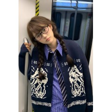 费尔岛开衫毛衣女2025冬季宽松外穿慵懒风复古加厚针织衫上衣外套