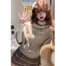 批发萌系麻花针织套头斗篷毛衣宽松加厚高领设计感减龄<b class='q'>中袖</b>上衣