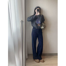 批发秋冬复古缎染亮片提花圣诞树新年毛衣牛仔裤氛围感加厚显瘦套装女