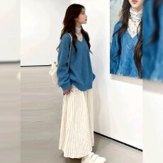 批发深冬穿搭一整套2025超火巨好看的温柔减龄氛围感毛衣针织套装裙子