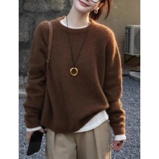 批发慵懒老钱风咖色浣熊绒套头毛衣女秋冬软糯高级感针织<b class='q'>衫</b>内搭上衣厚