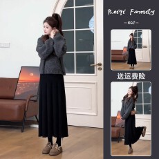 批发独特绝美套装裙<b class='q'>秋</b>冬搭配一整套韩系穿搭连帽针织毛衣半身裙两件套