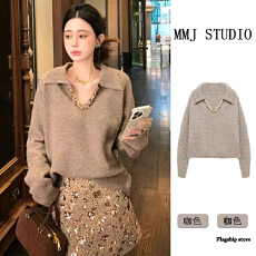 批发法式V领重工亮片咖色毛衣半身裙女新款<b class='q'>秋</b>冬季独特漂亮针织衫套装