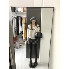 批发慵懒高级感复古套头长袖毛衣女<b class='q'>秋</b>冬新款白色软糯上衣格子裙两件套