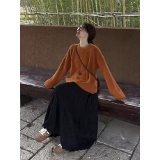 批发冬季韩系新款慵懒甜美宽松复古毛衣半身裙显瘦洋气减龄两件套装