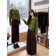 批发冬日ootd美式复古穿搭配一整套巨好看的超火韩系毛衣两件套装裤女