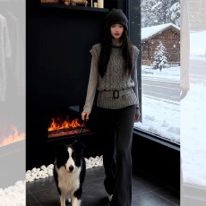 批发韩风chic一整套2025冬季新款独特漂亮绝美高领马甲牛仔裤三件套装