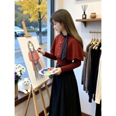 批发本命年斗篷红色毛衣半身<b class='q'>裙</b>女秋冬针织衫<b class='q'>伴娘</b>新婚圣诞穿搭三件套装