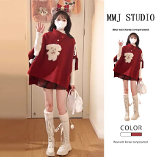 圣诞穿搭红色高领毛衣套装连衣裙子女秋冬季2025年新款巨好看短裙