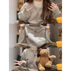 批发韩系设计感软糯拉链圆领秋冬<b class='q'>针织衫</b>女开衫慵懒高级感宽松毛衣外套