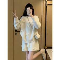批发小香风毛衣套装女2025新款穿搭设计感蝴蝶结<b class='q'>针织衫</b>上衣短裙两件套