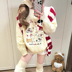 批发新年红色纯欲V领<b class='q'>针织衫</b>女秋冬2025新款内搭毛衣修身收腰长袖上衣